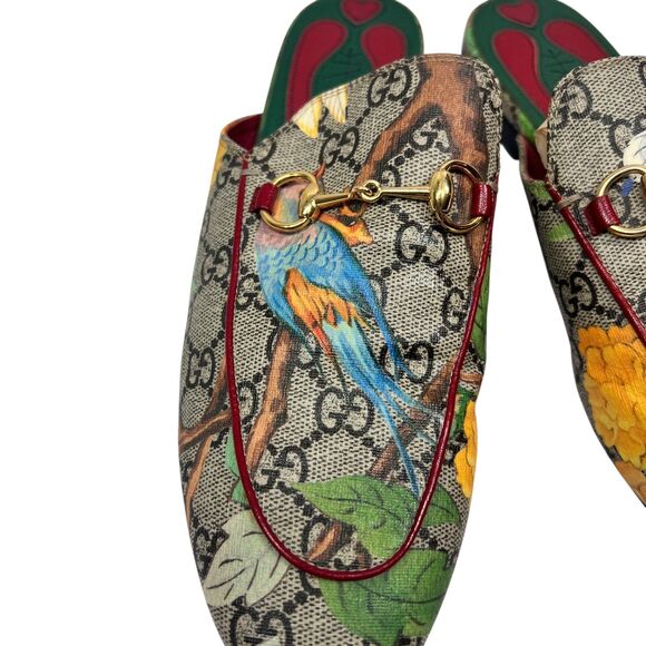 Gucci Princetown Tian GG Canvas Horsebit Mules Floral Bird Slip-On Designer 39.5 - Picture 7 of 12